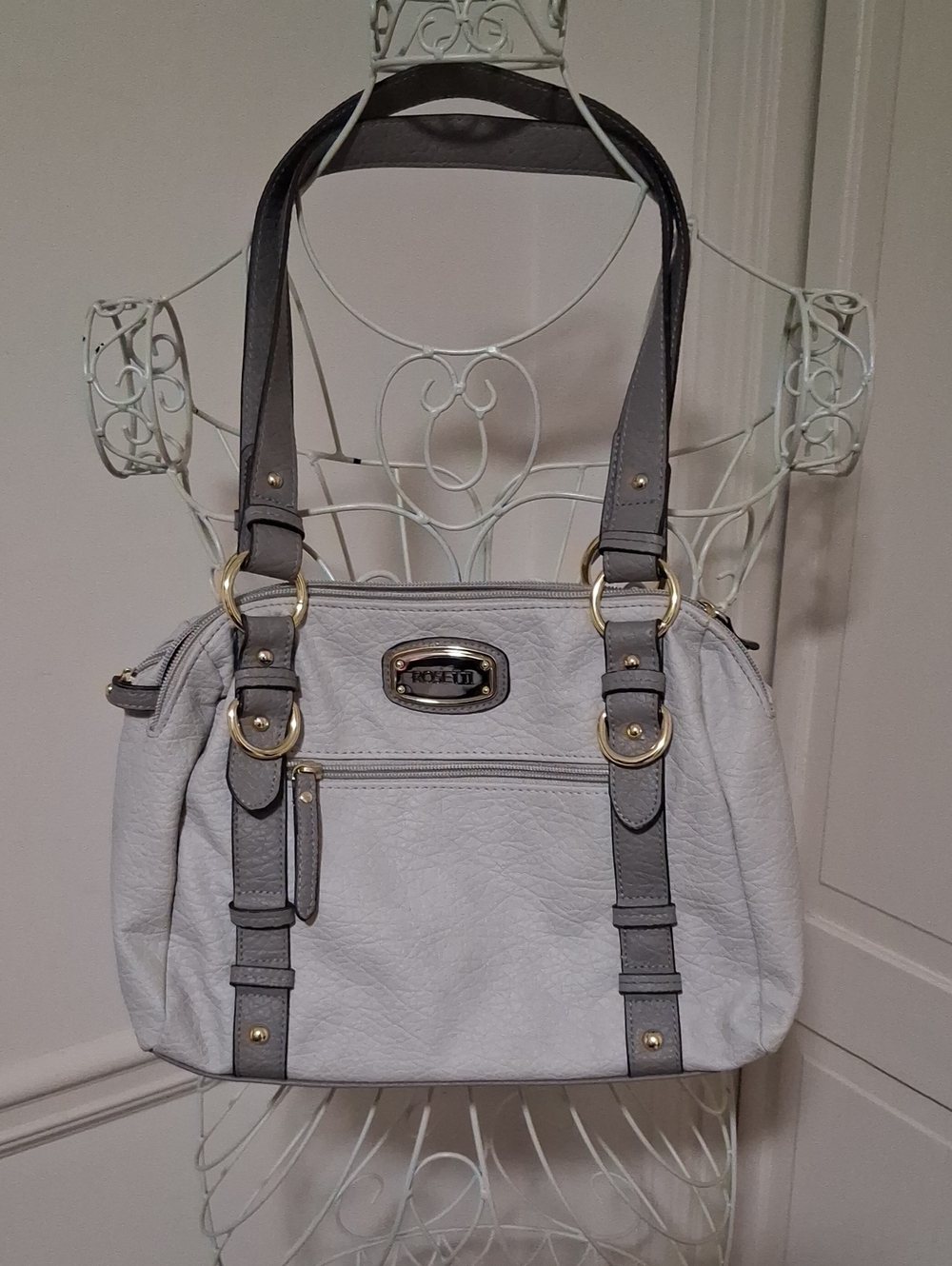 Rosetti Light Gray Satchel with Dark Gray Straps